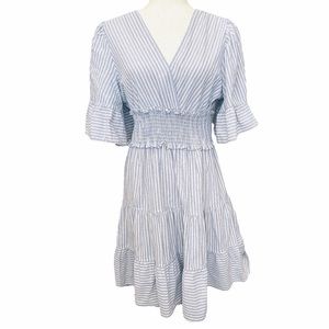 ☀️Max Studio Blue Striped Surplice Bodice Dress 2/$20